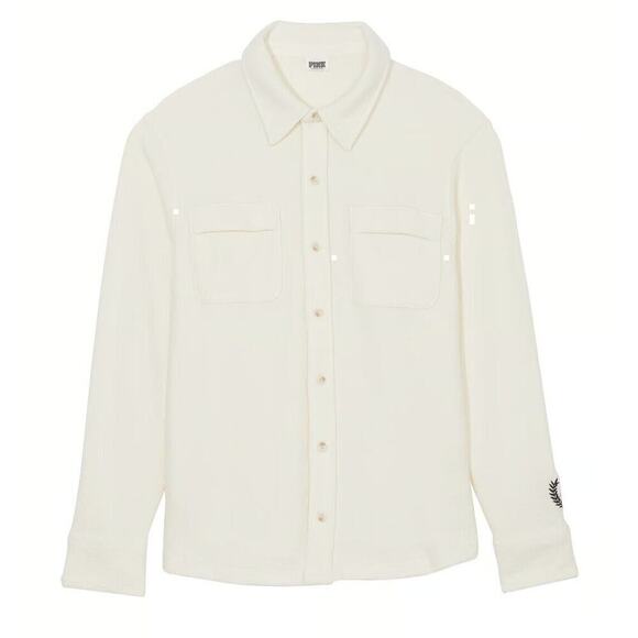 NWT Victoria's Secret PINK Oversized Fleece Shirt Jacket Cream sz Large NEW - Picture 3 of 12